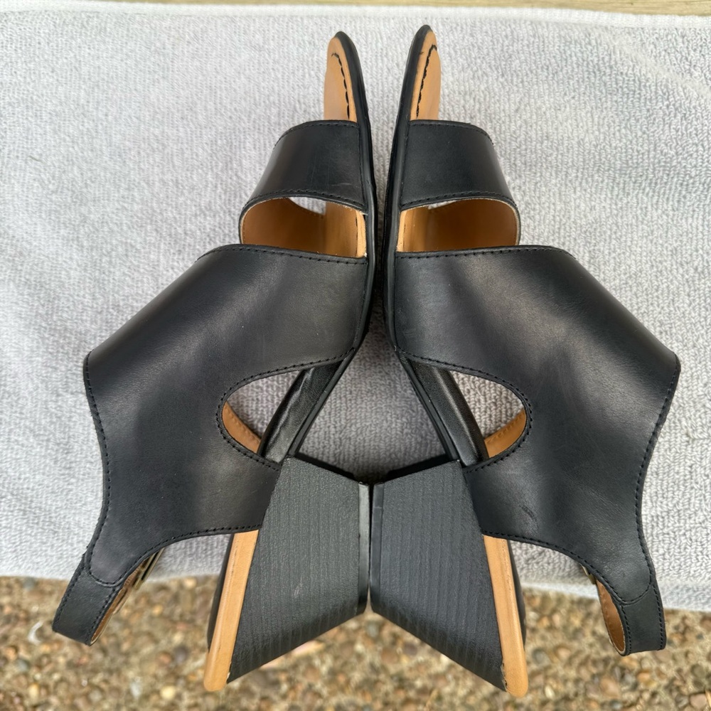 Boc Born Leather Sandals Black Double Strap Block Heel Buckle Open Toe Size 10 - Picture 3 of 15